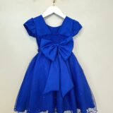 Vestido Infantil Azul Royal Busto Nervura Daminha Festa