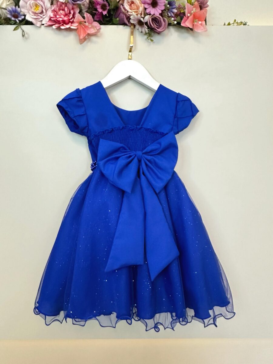 Vestido Infantil Azul Royal Busto Nervura Daminha Festa