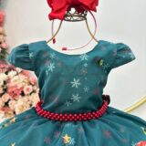 Vestido Infantil de Natal Ursinhos Verde Bandeira