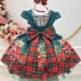 Vestido Infantil de Natal Ursinhos Verde Bandeira