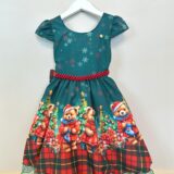 Vestido Infantil de Natal Ursinhos Verde Bandeira