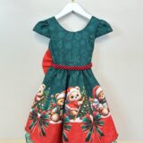 Vestido Infantil Verde Bandeira Ursinhos Festa de Natal
