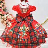 Vestido Infantil Vermelho Ursinhos Festa de Natal