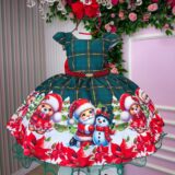Vestido Infantil Natal Banana Club Brilho de Neve Verde