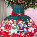 Vestido Infantil Natal Banana Club Brilho de Neve Verde