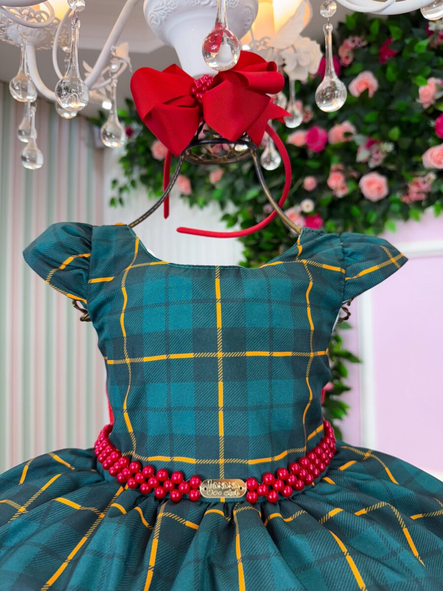 Vestido Infantil Natal Banana Club Brilho de Neve Verde
