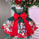 Vestido Infantil Natal Banana Club Brilho de Neve Verde