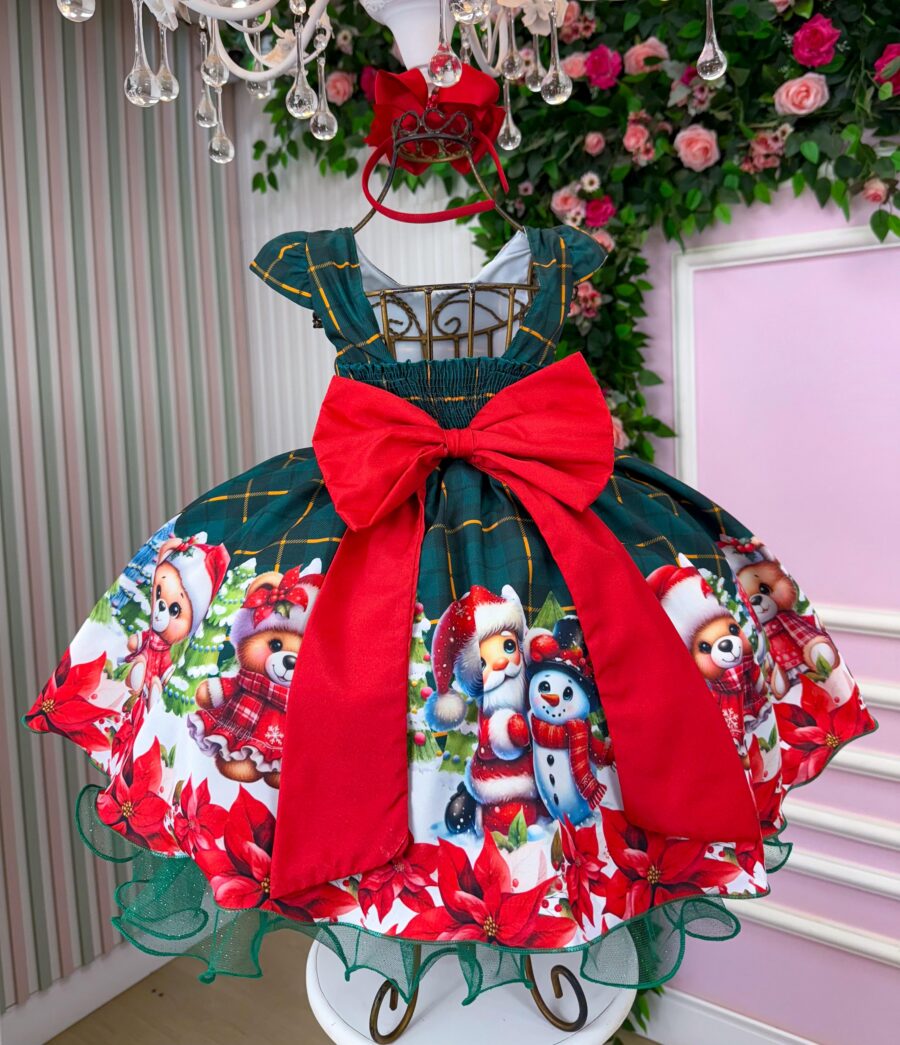 Vestido Infantil Natal Banana Club Brilho de Neve Verde