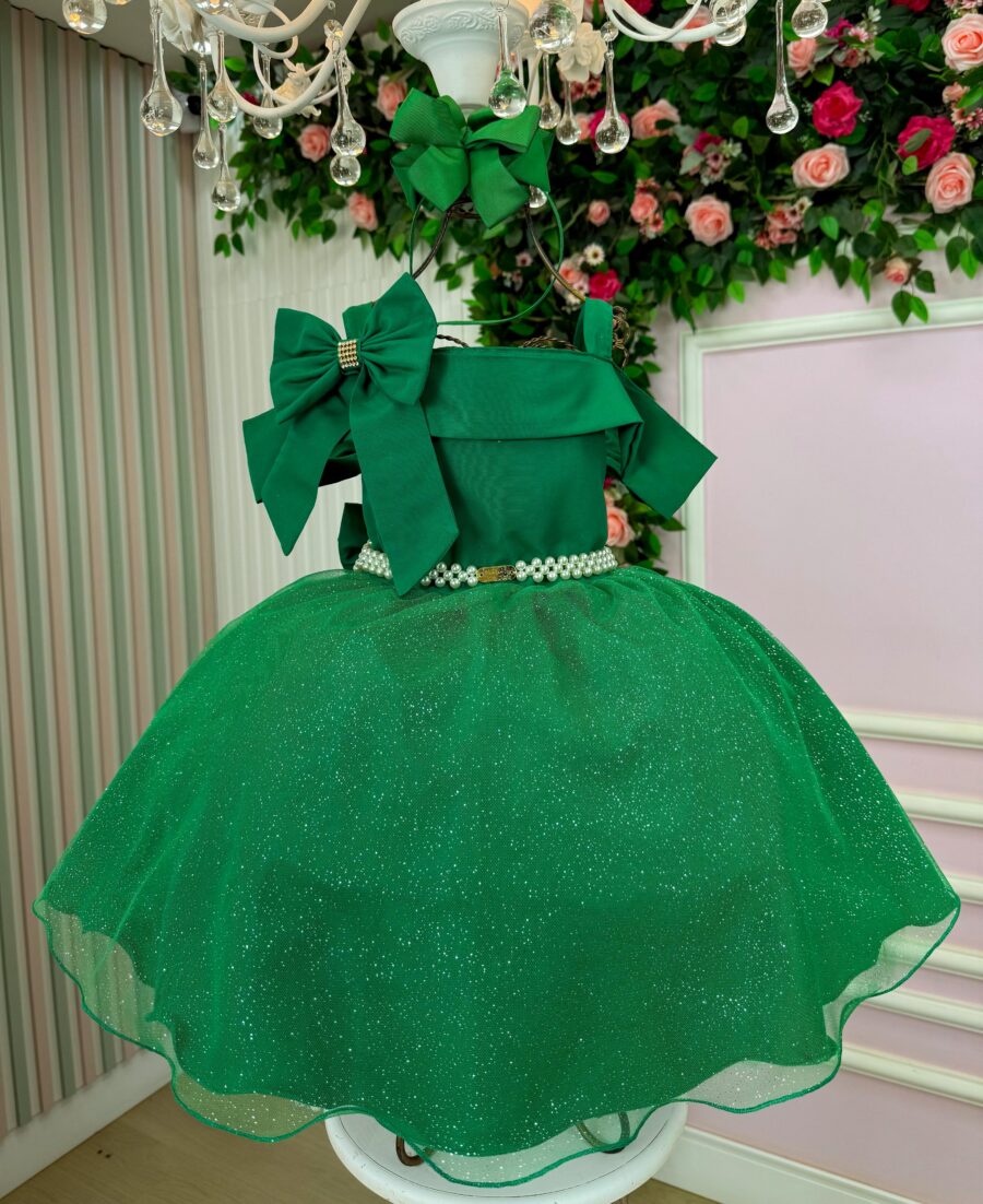 Vestido Infantil Natal Banana Club Jessica Verde Tule