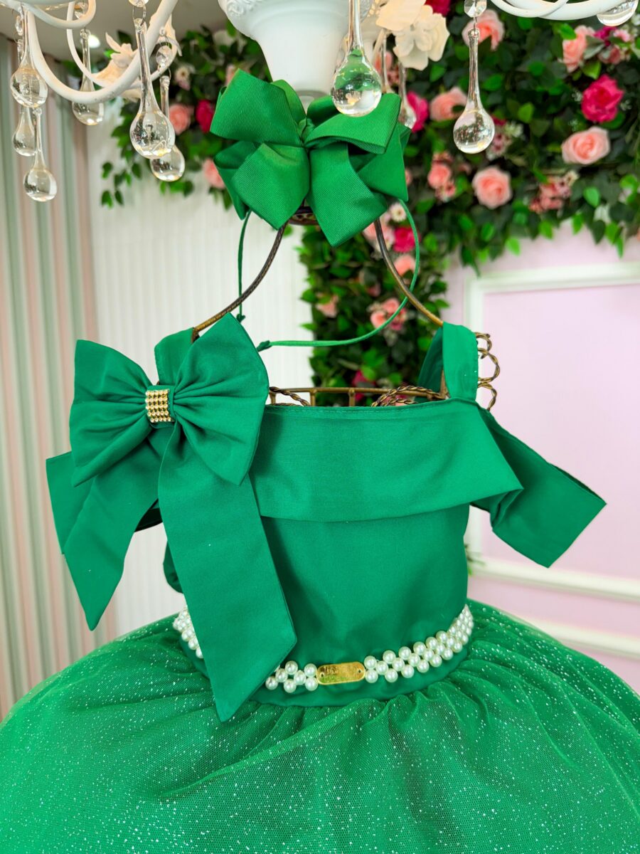 Vestido Infantil Natal Banana Club Jessica Verde Tule