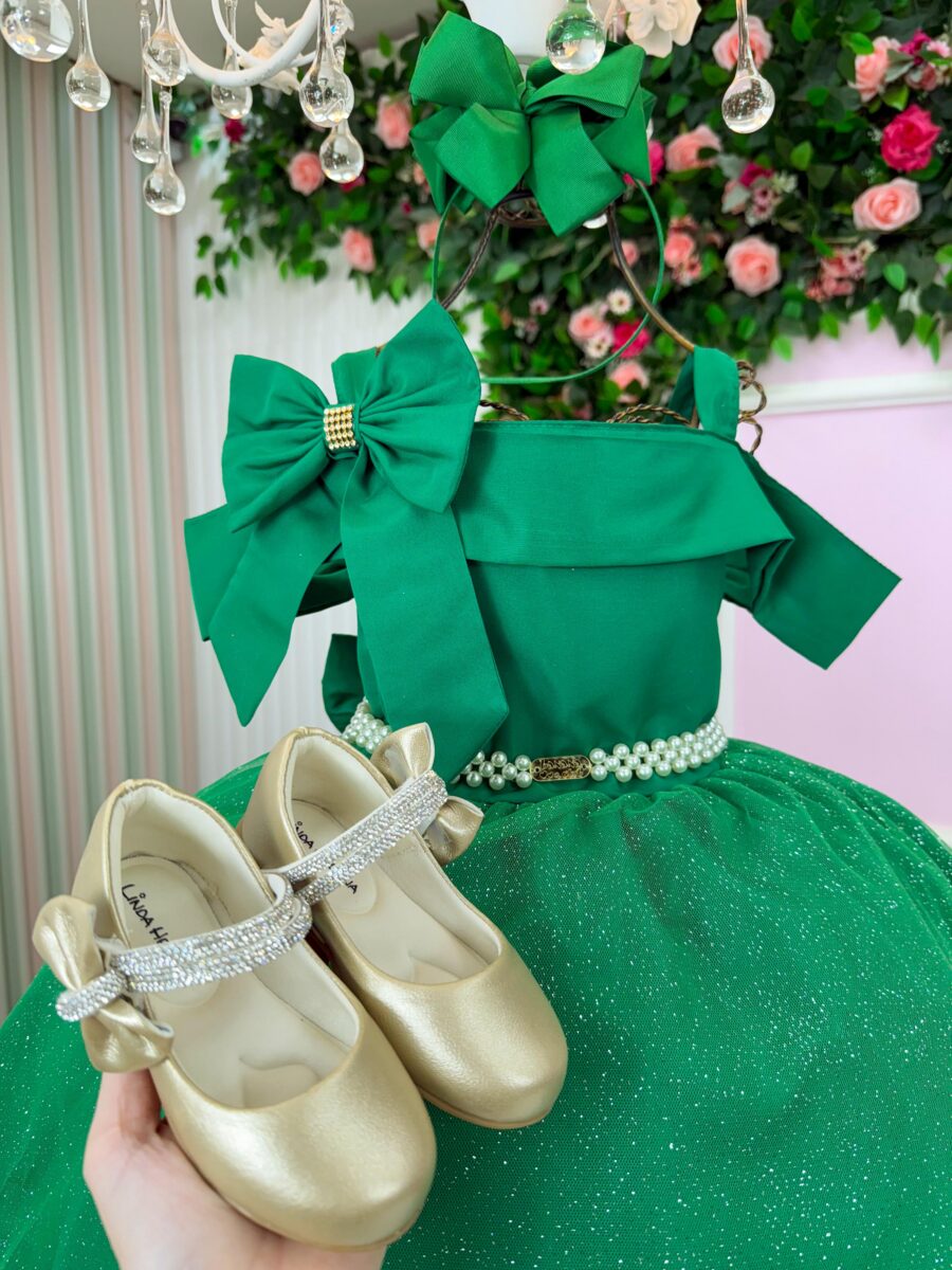 Vestido Infantil Natal Banana Club Jessica Verde Tule