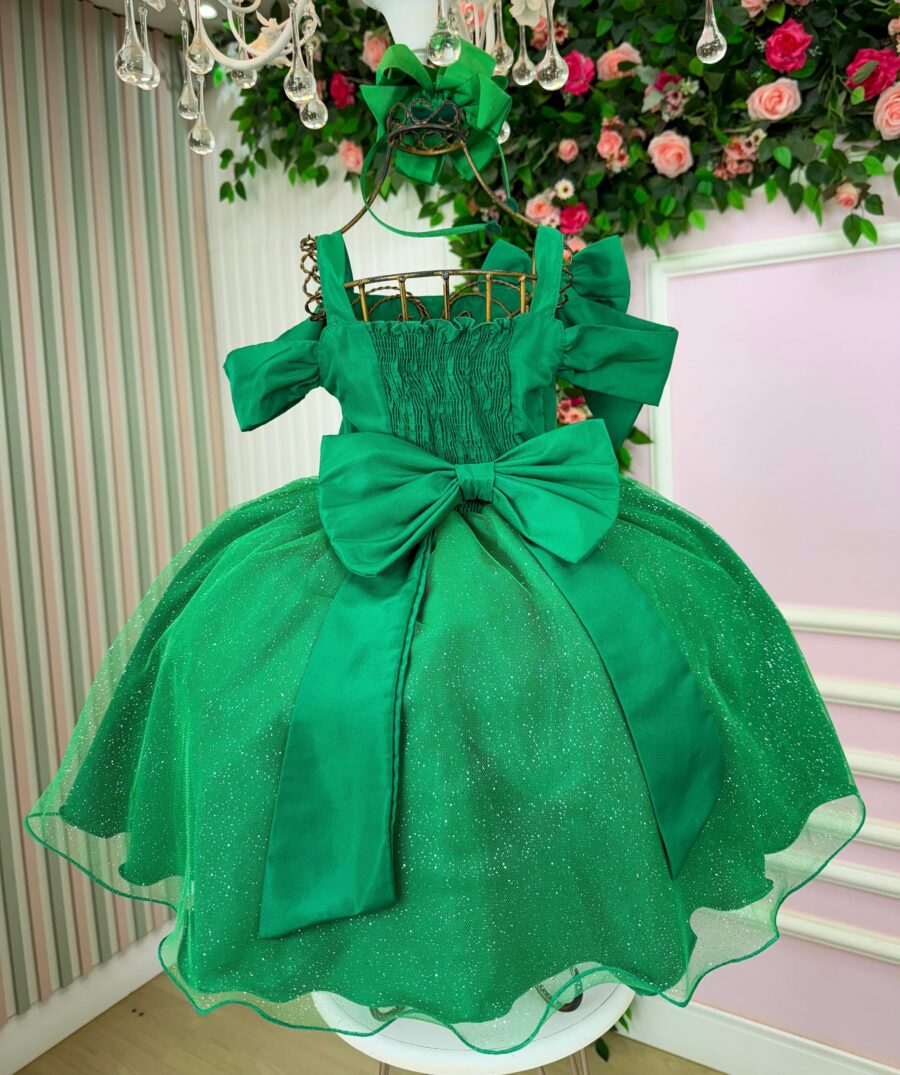 Vestido Infantil Natal Banana Club Jessica Verde Tule