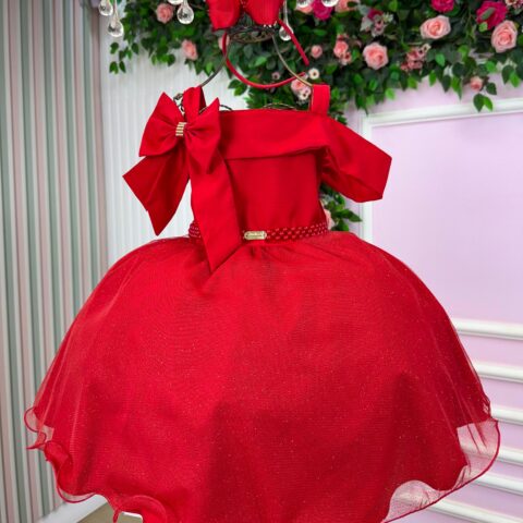 Vestido Infantil Natal Banana Club Jessica Vermelho Tule