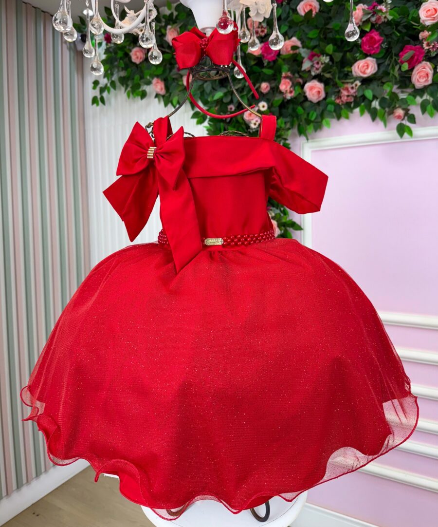 Vestido Infantil Natal Banana Club Jessica Vermelho Tule