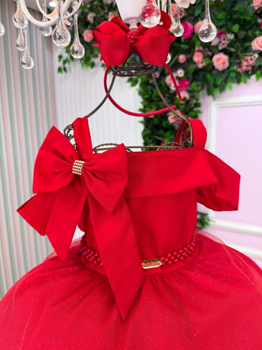 Vestido Infantil Natal Banana Club Jessica Vermelho Tule