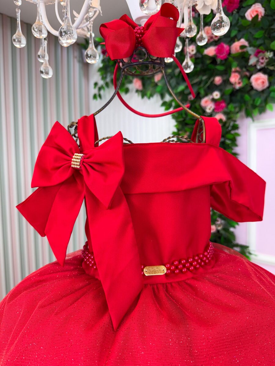 Vestido Infantil Natal Banana Club Jessica Vermelho Tule