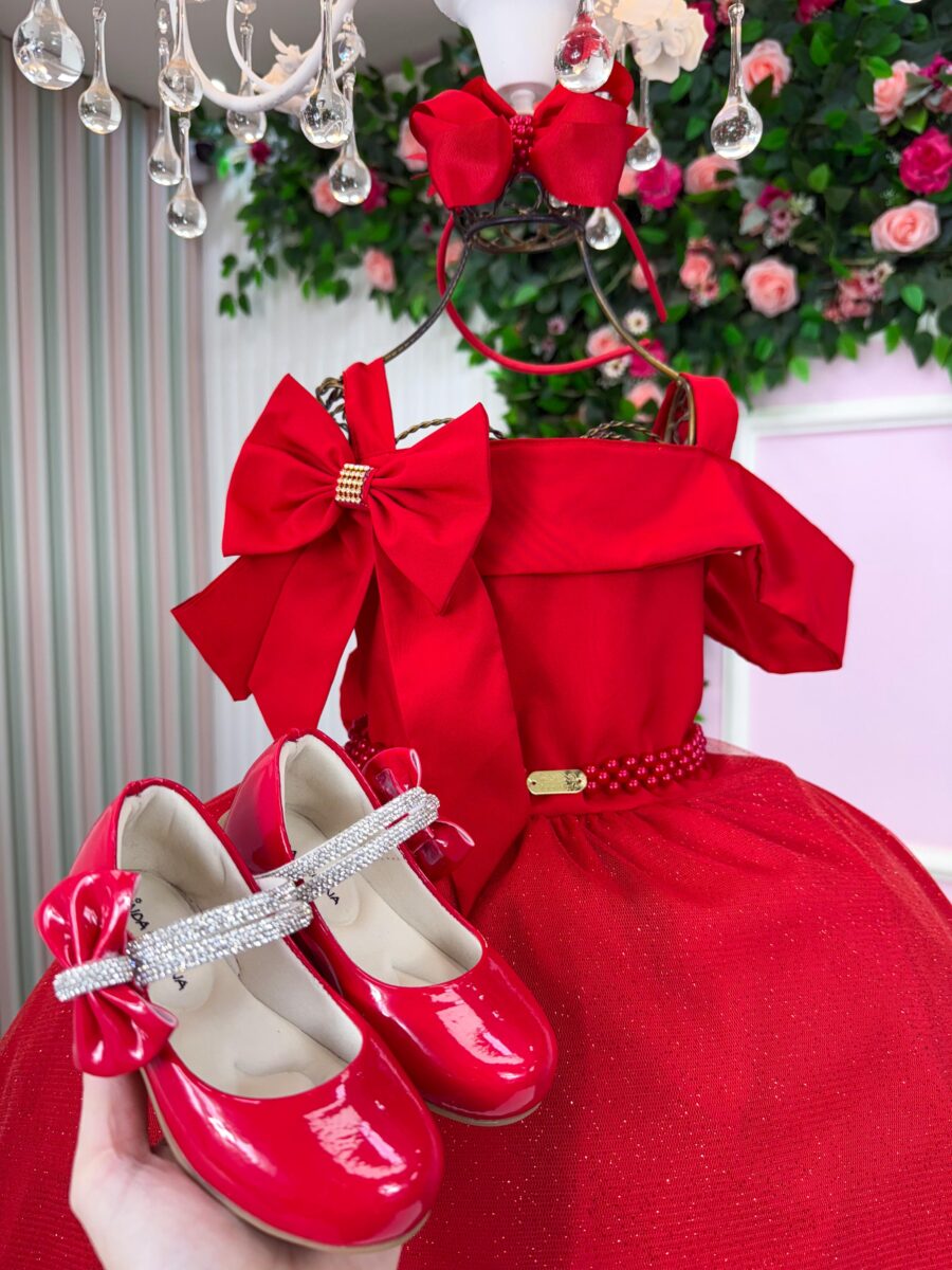 Vestido Infantil Natal Banana Club Jessica Vermelho Tule