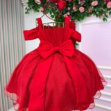 Vestido Infantil Natal Banana Club Jessica Vermelho Tule