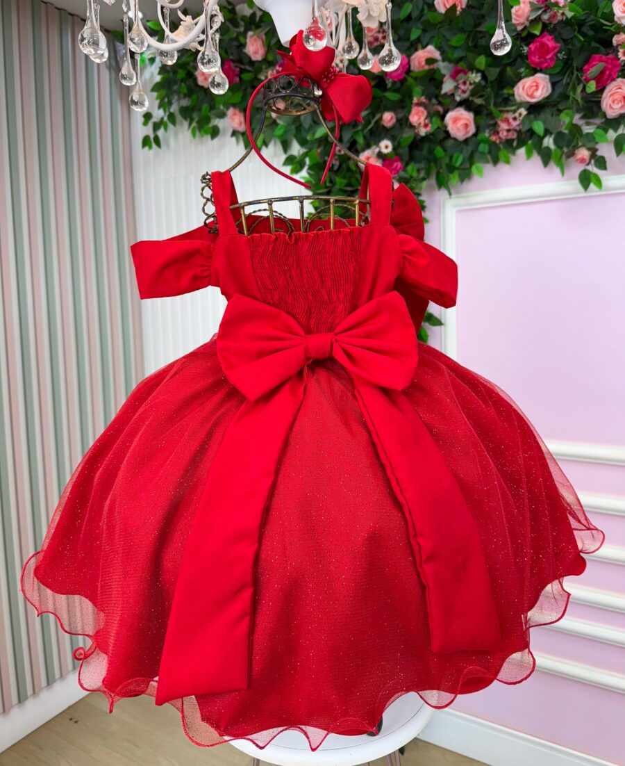 Vestido Infantil Natal Banana Club Jessica Vermelho Tule