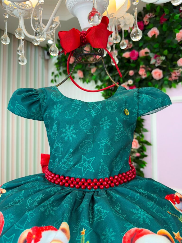 Vestido Infantil Natal Banana Club Teddy Natalino Verde