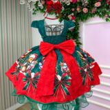 Vestido Infantil Natal Banana Club Teddy Natalino Verde