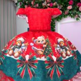 Vestido Infantil Natal Banana Club Teddy Natalino Vermelho