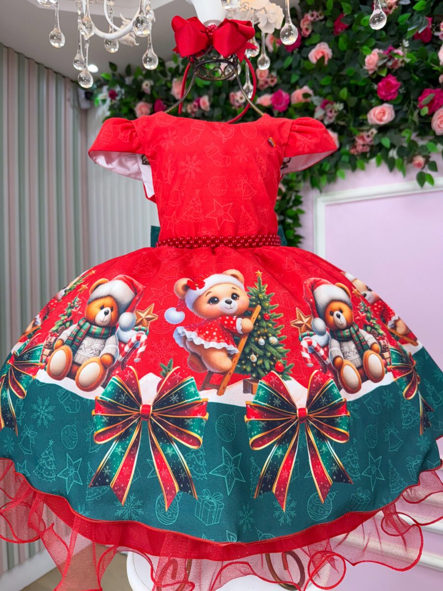 Vestido Infantil Natal Banana Club Teddy Natalino Vermelho