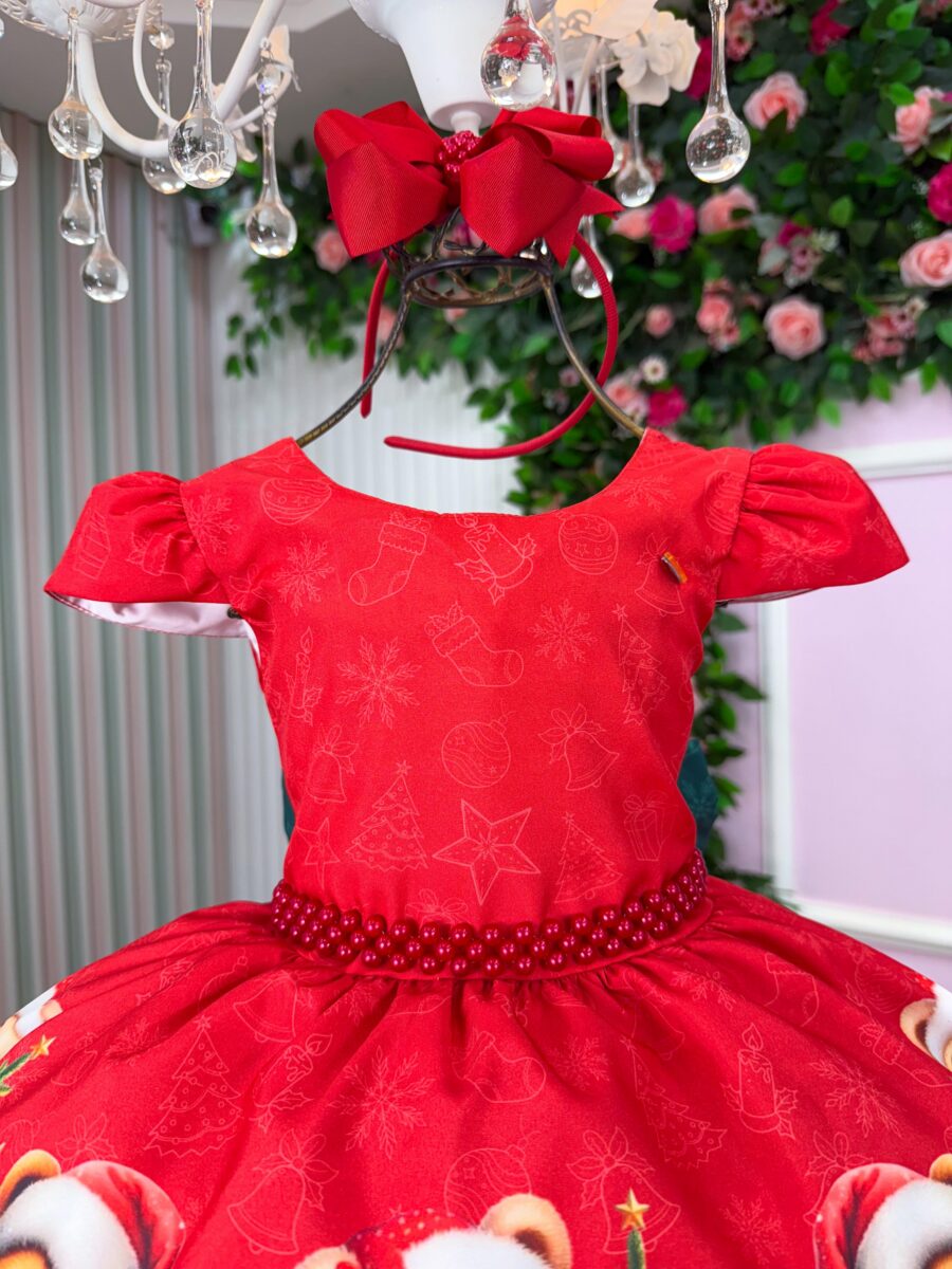 Vestido Infantil Natal Banana Club Teddy Natalino Vermelho