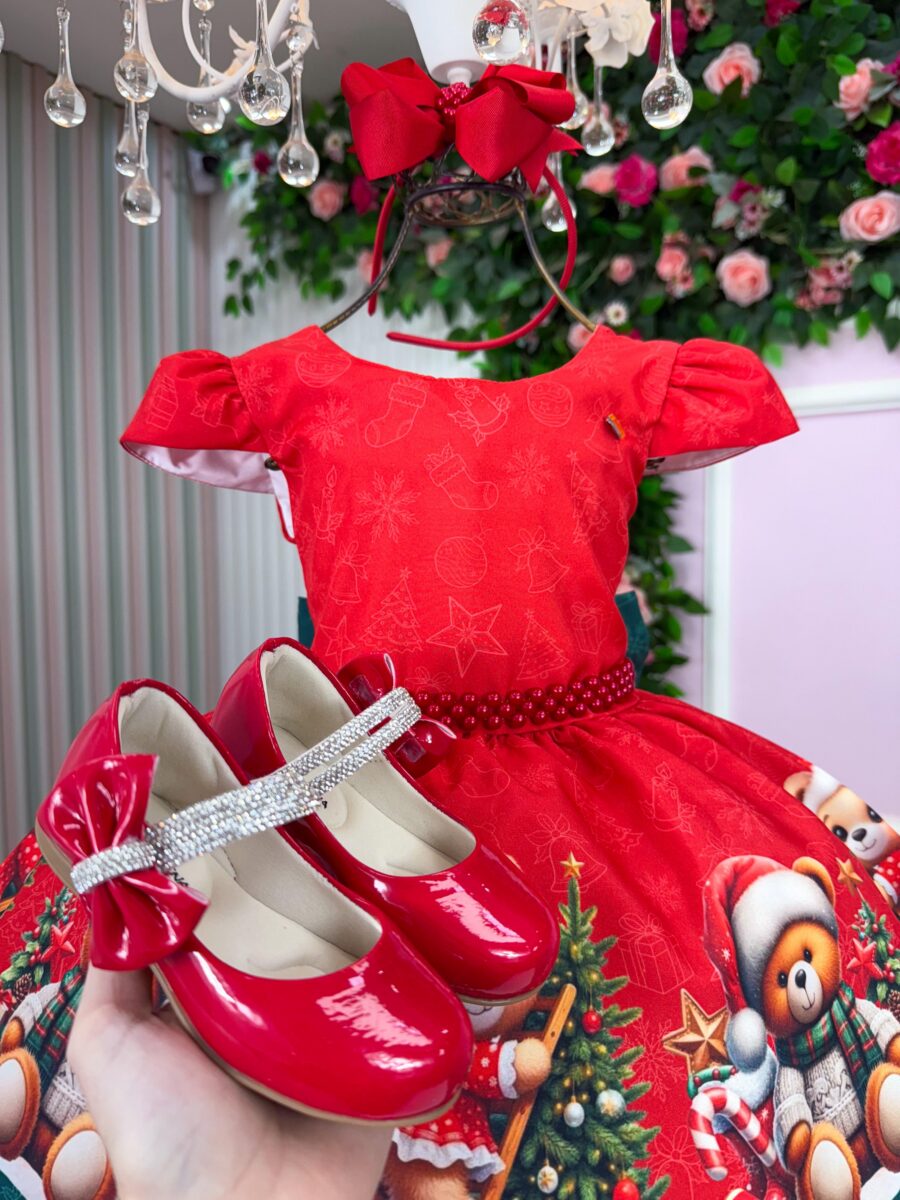 Vestido Infantil Natal Banana Club Teddy Natalino Vermelho