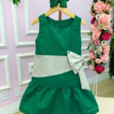 Vestido Infantil Blogueirinha Natal Rafa Verde Faixa Prata