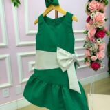 Vestido Infantil Blogueirinha Natal Rafa Verde Faixa Prata