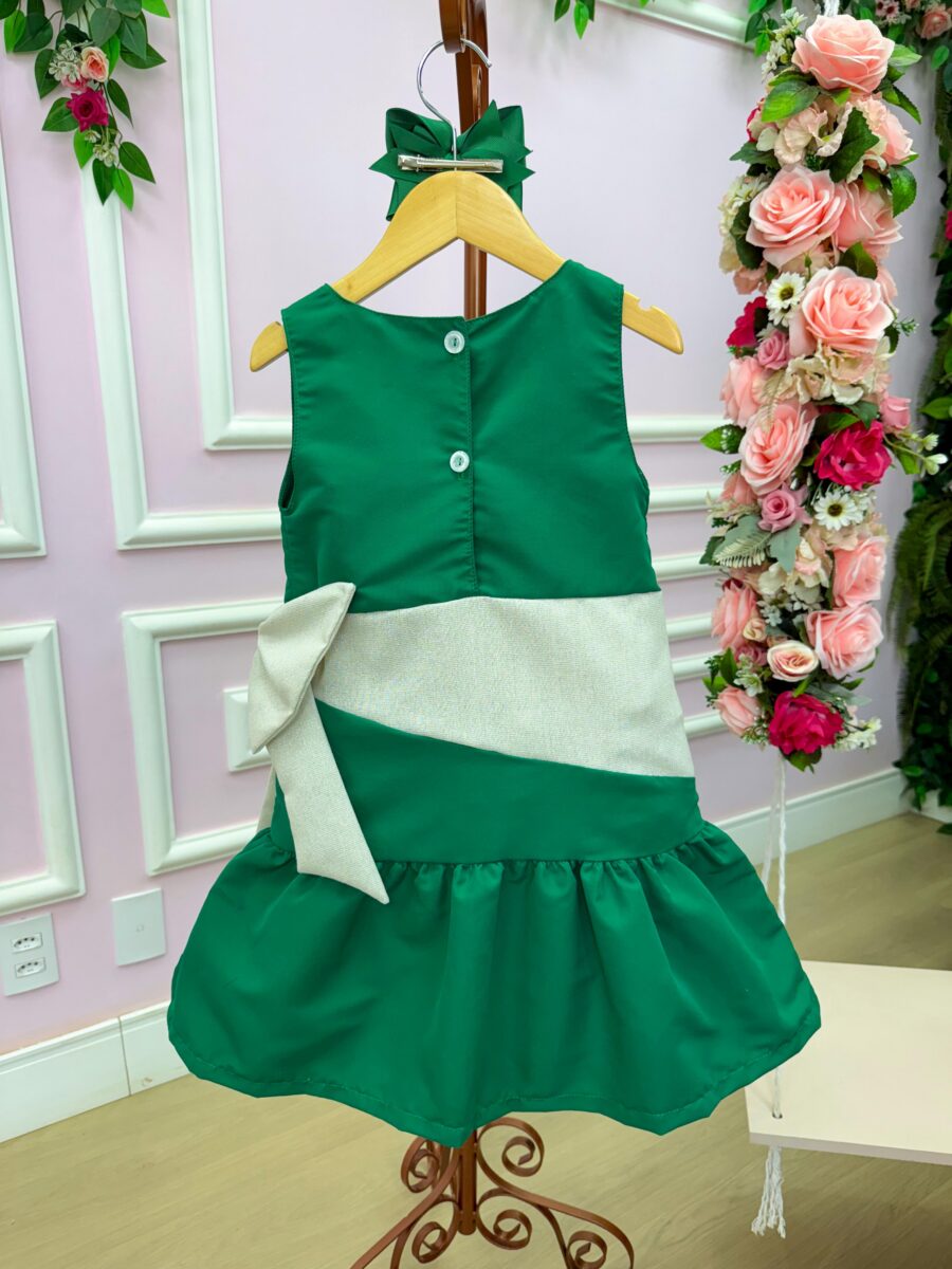 Vestido Infantil Blogueirinha Natal Rafa Verde Faixa Prata