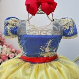 Vestido Fantasia Branca de Neve Infantil Renda Dourada