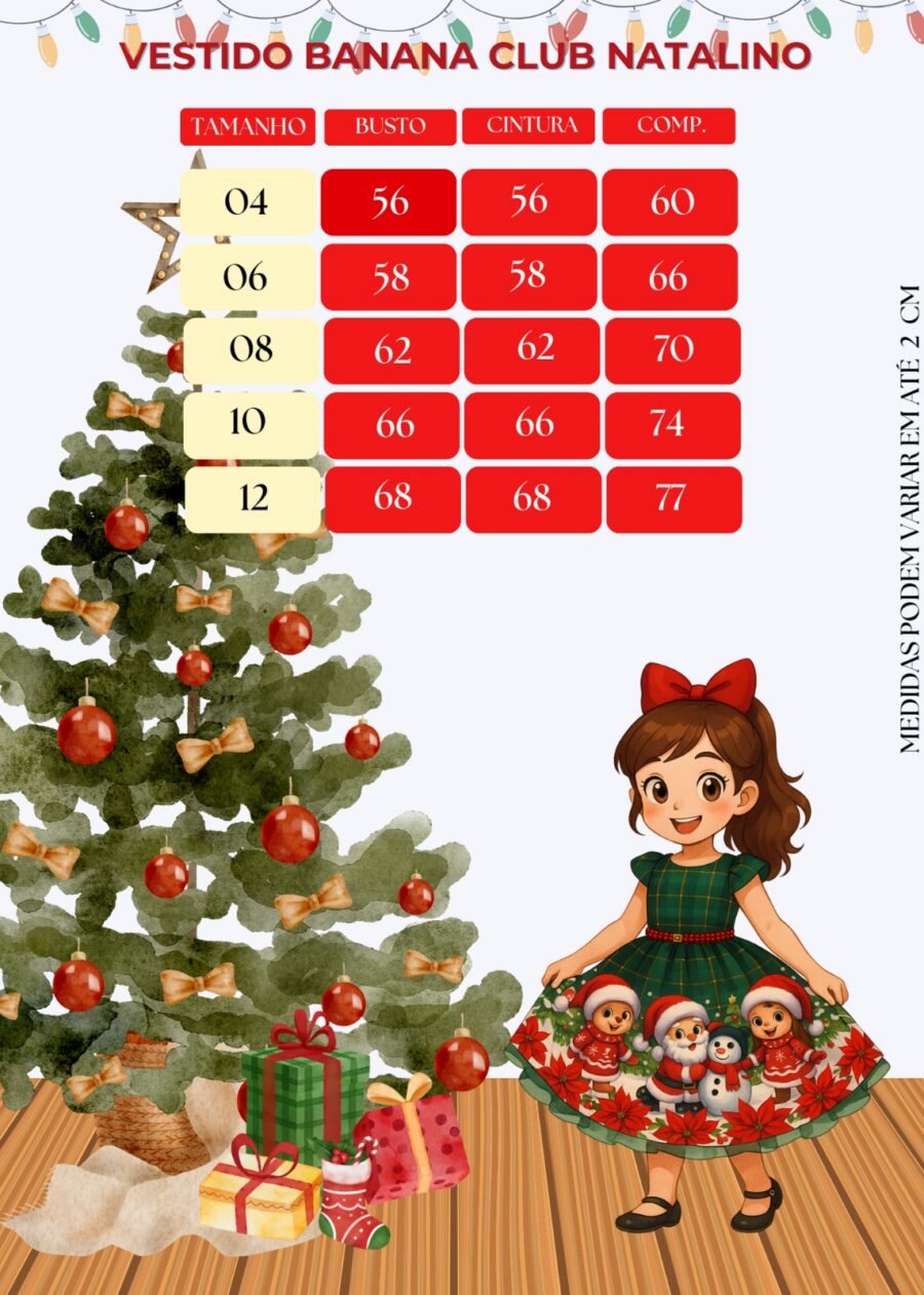 Vestido Infantil Natal Banana Club Teddy Natalino Vermelho
