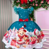Vestido Infantil Marie Floco de Neve Verde Natal