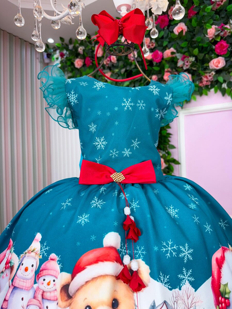 Vestido Infantil Marie Floco de Neve Verde Natal
