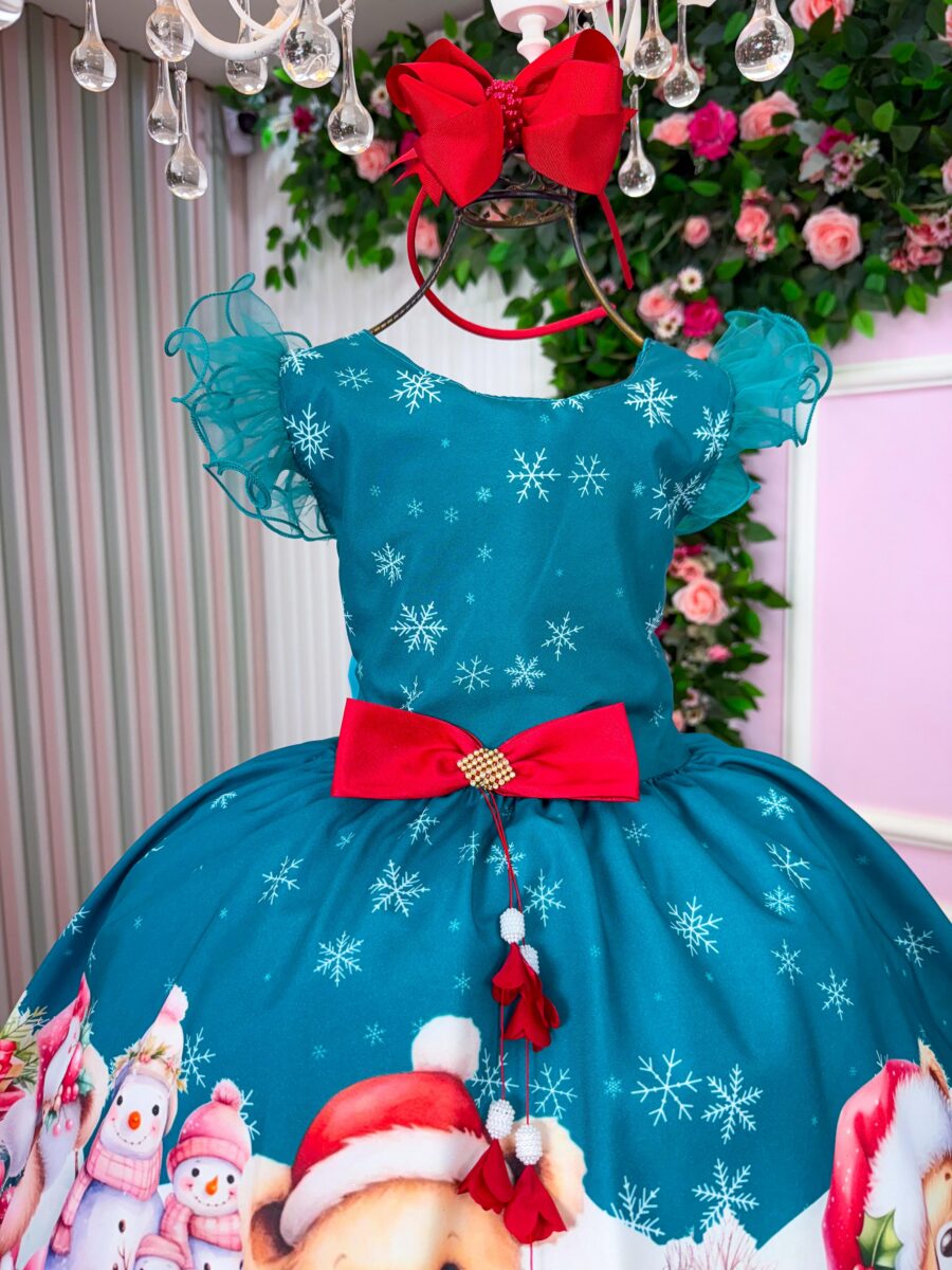 Vestido Infantil Marie Floco de Neve Verde Natal