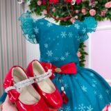 Vestido Infantil Marie Floco de Neve Verde Natal