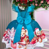 Vestido Infantil Marie Floco de Neve Verde Natal