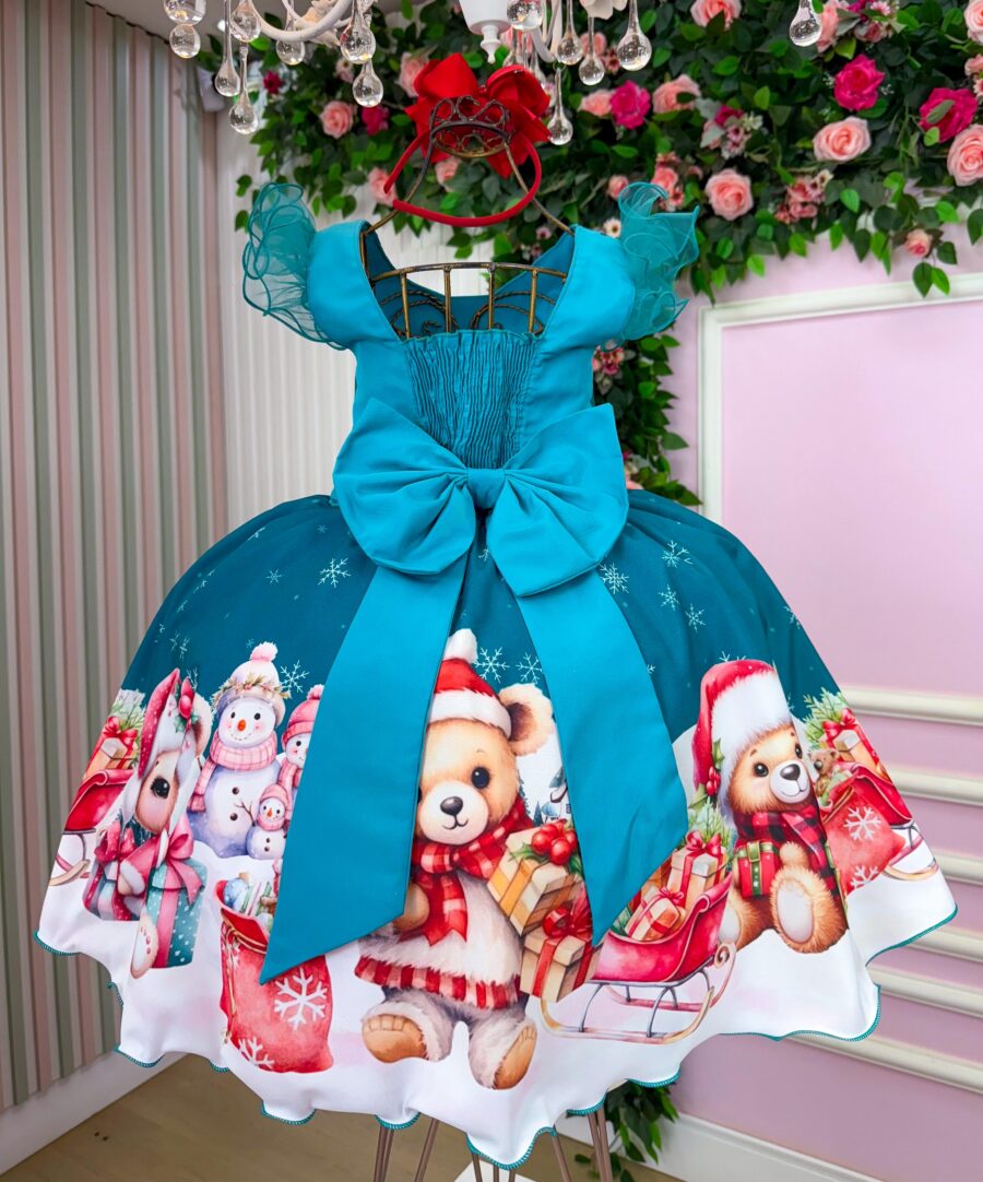 Vestido Infantil Marie Floco de Neve Verde Natal
