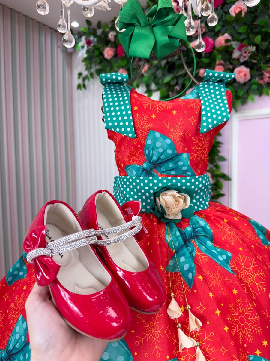 Vestido Infantil Marie Alegria de Natal Vermelho