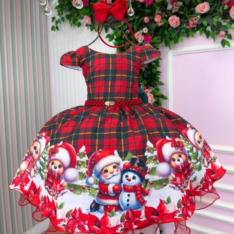 Vestido Infantil Natal Banana Club Ursinho Natalino Vermelho