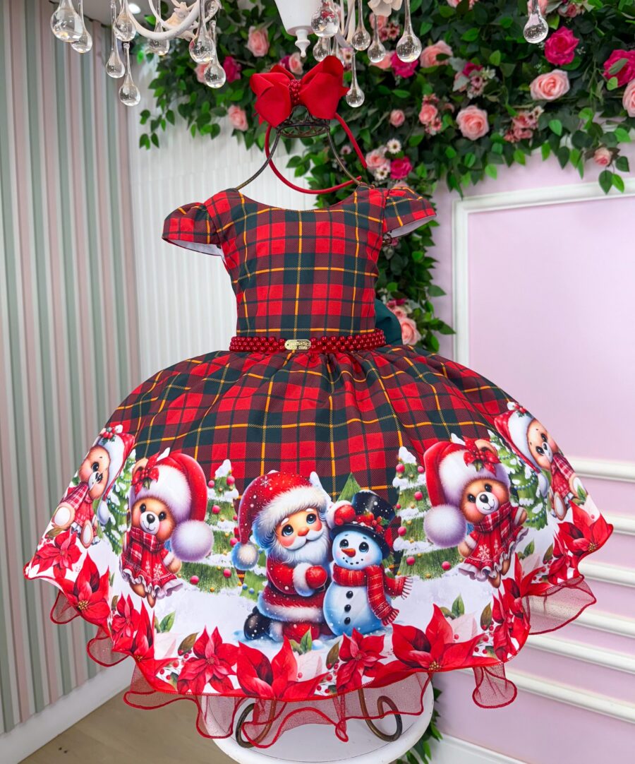 Vestido Infantil Natal Banana Club Ursinho Natalino Vermelho