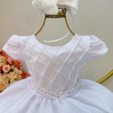 Vestido Infantil Branco Busto Nervura Daminha Festa