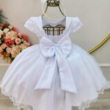 Vestido Infantil Branco Busto Nervura Daminha Festa