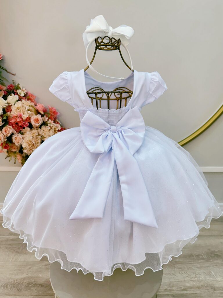 Vestido Infantil Branco Busto Nervura Daminha Festa