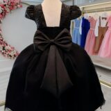 Vestido Infantil de Festa Preto com Renda e Pérolas