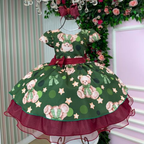 Vestido Infantil Banana Club Encanto de Natal Verde