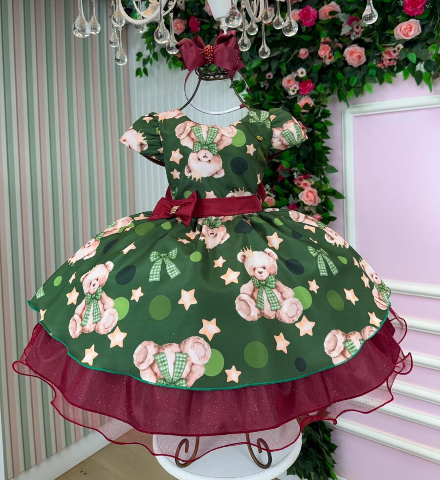 Vestido Infantil Banana Club Encanto de Natal Verde