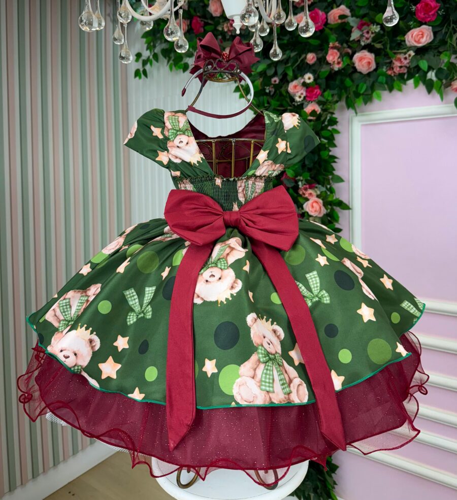 Vestido Infantil Banana Club Encanto de Natal Verde